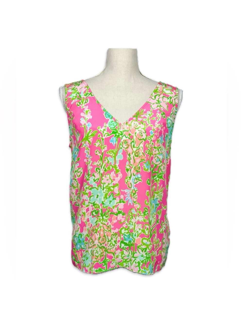 Lilly Pulitzer Cipriani Silk Tank Flamingo Pink Sleeveless V Neck Southern Charm